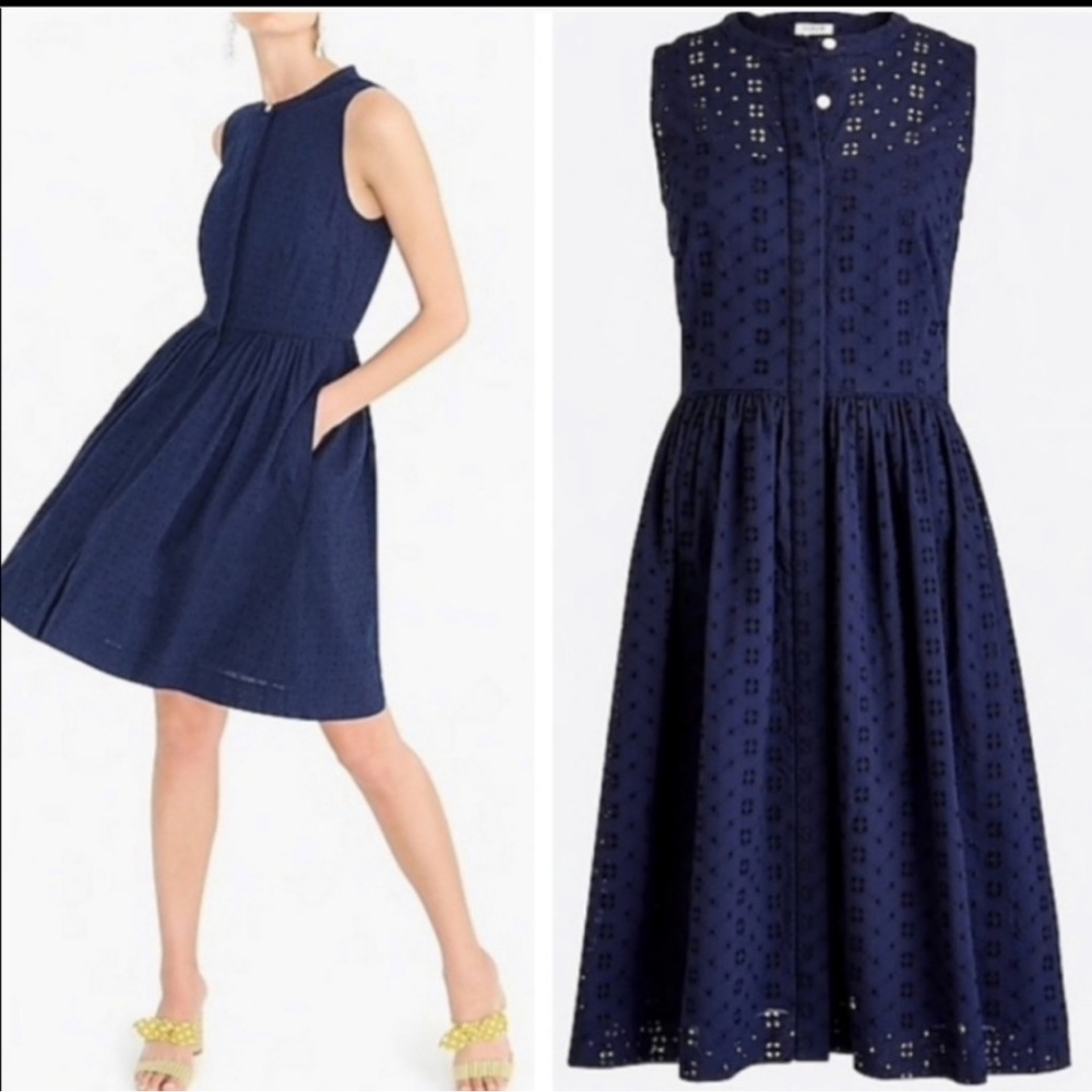 J. Crew Navy Eyelet Sleeveless Midi Dress
